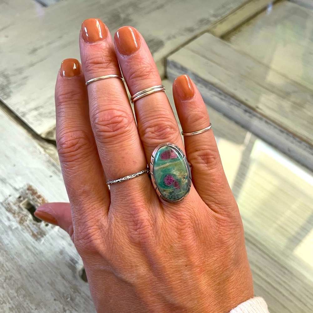 RUBY in ZOISITE Tumbled Stone & 925 Sterling Silver Ring